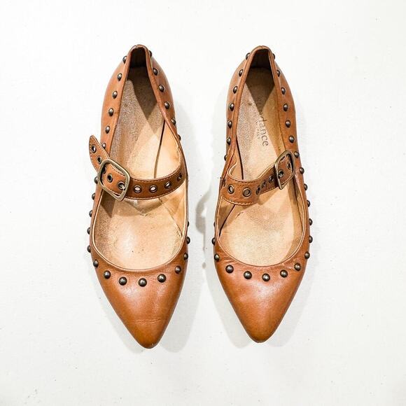 Sundance Studded Gotham Flats Brown Leather Pointy Toe Size 38 Italy 8 - Picture 1 of 5